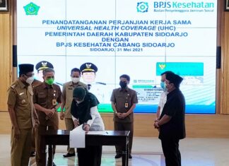 Bupati Sidoarjo Ahmad Muhdlor Ali, Saat Penandatanganan Kerjasama Bersama Kepala BPJS Kesehatan Cabang Sidoarjo, Yessy Novita
